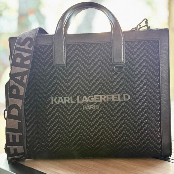 Karl Lagerfeld Paris Nouveau Medium ToteBlack ChevronZipperCrossbody